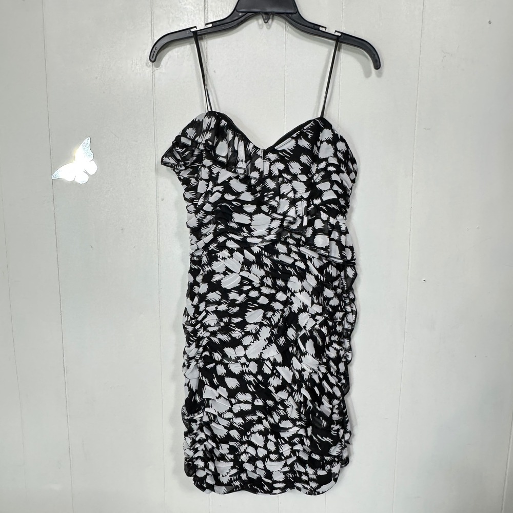 maxandcleo Jenny Dress Size 10 Black White  Ruched Mini Cocktail Stapless New